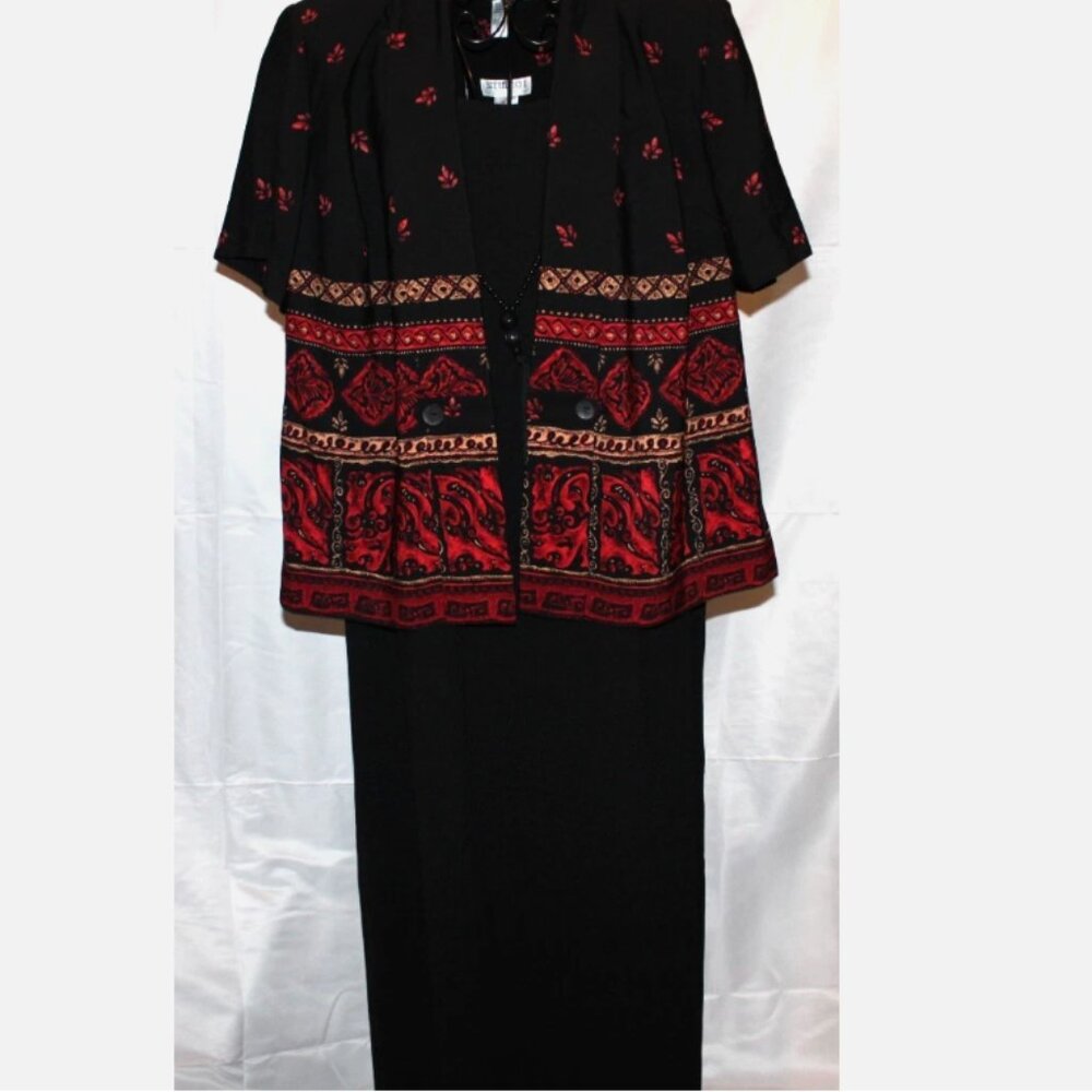 NWT Vintage 80s Studio I 2-Piece Jacket Dress Set Plus Size 18W NOS Black Red